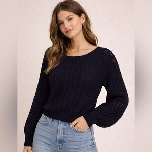 Anthropologie Guinevere Midnight Blue Cable Knit Wool Alpaca Sweater Small